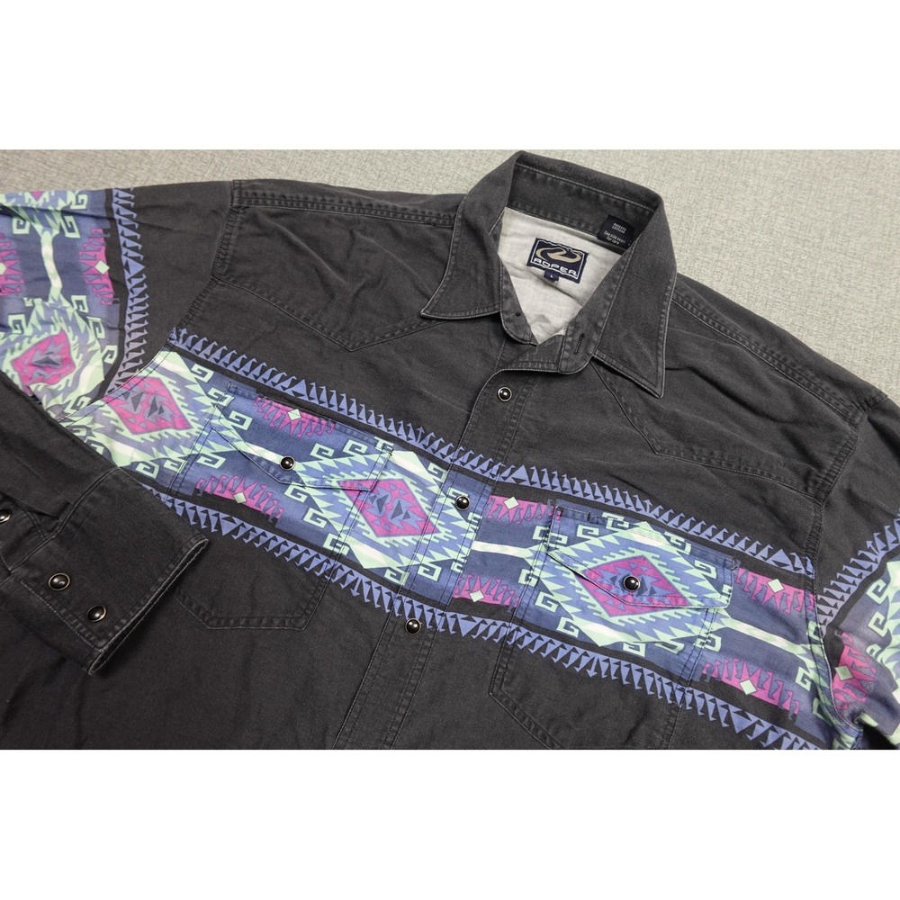 Roper Pearl Snap Shirt Mens Large Black Southwestern Aztec Western Geometric